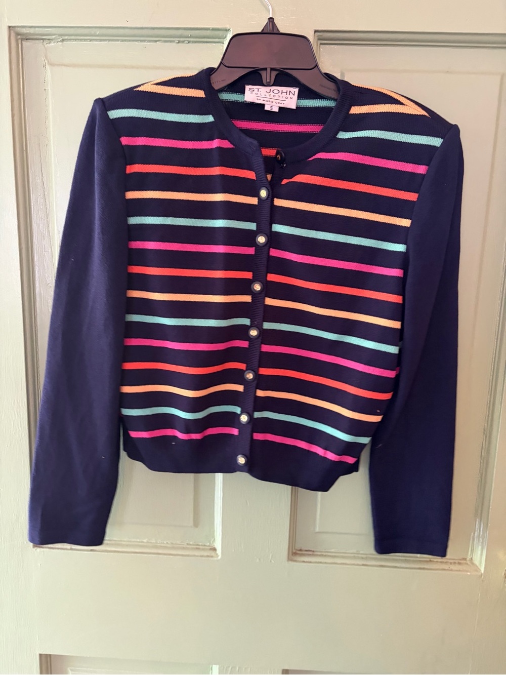 St. John Collection Navy Cardigan with Multicolor Stripes